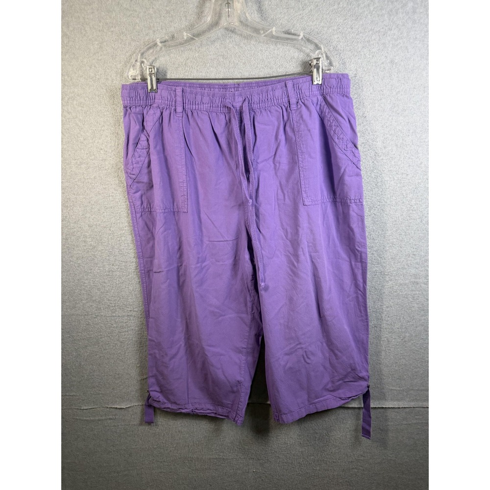 Erika Capri Pants Womens 1X Purple Cotton Elastic Waist Drawstring Casual